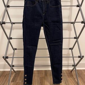 NWOT LOFT Size 0 Dark Blue Skinny Jeans with Gold-Tone Ankle Buttons